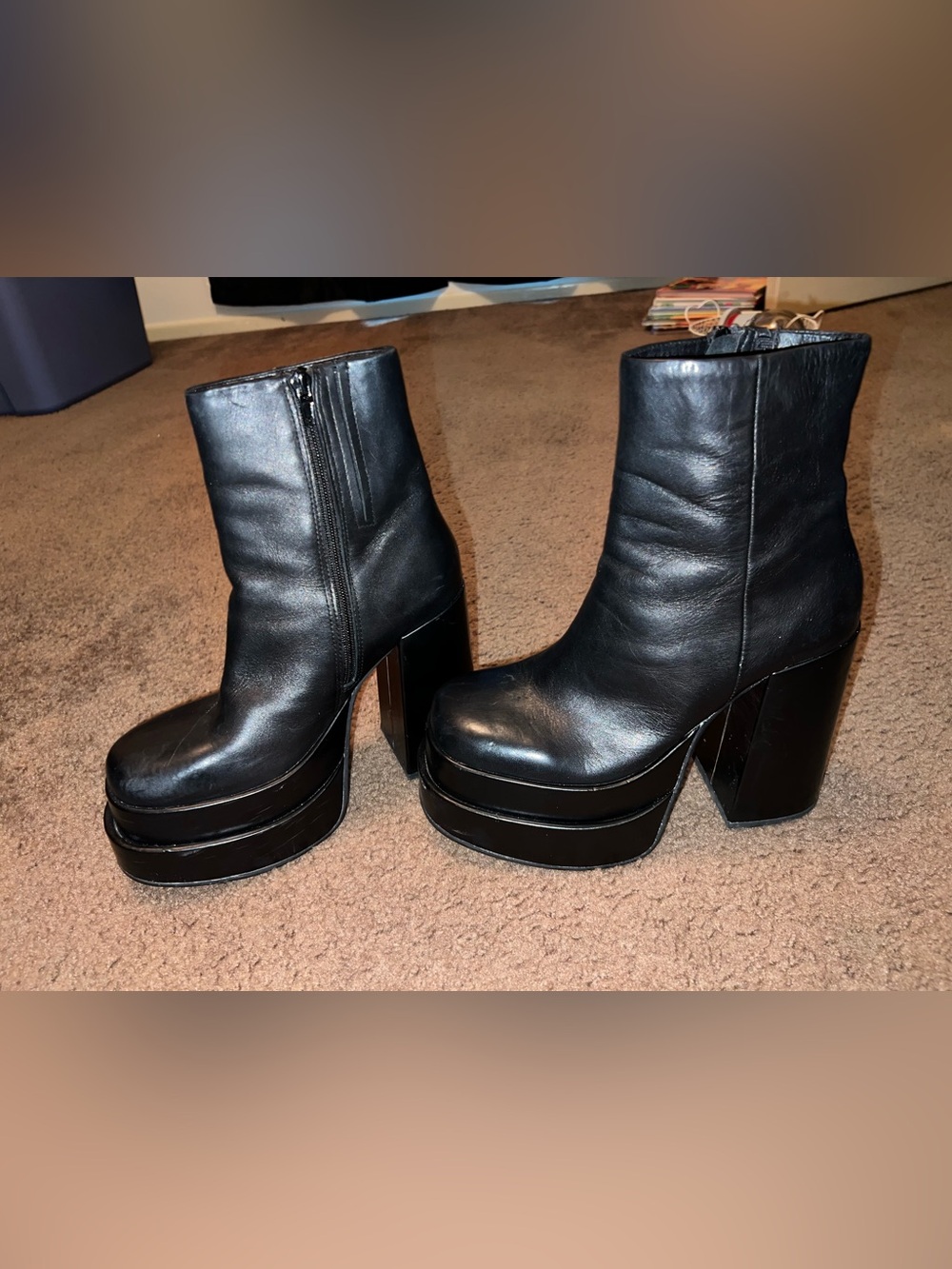 Steve Madden Black Leather Platform Ankle Boots